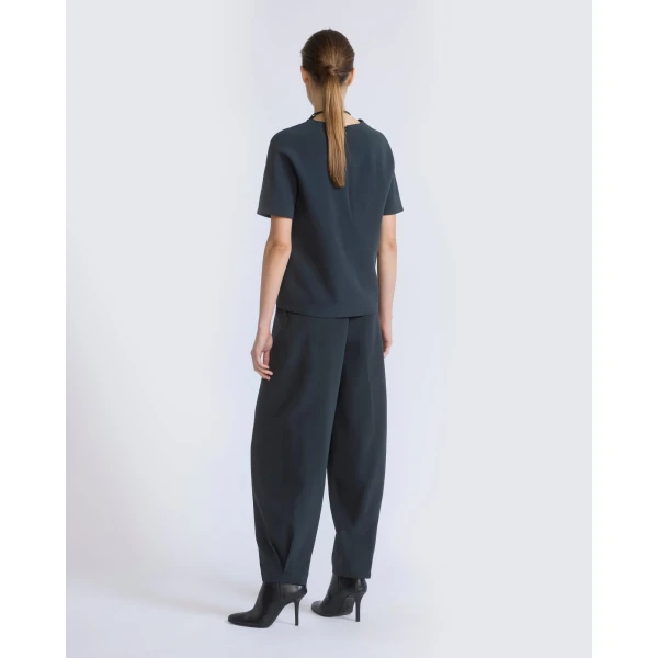 Yves Salomon Balloon Silk Crepe Trousers in Dark Teal | Pants | Luxury Shoes 