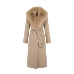 Yves Salomon Belted Cashmere Wool Coat with Fox Fur Collar and Lapels in Beige | Wool Coat | Luxury Shoes 