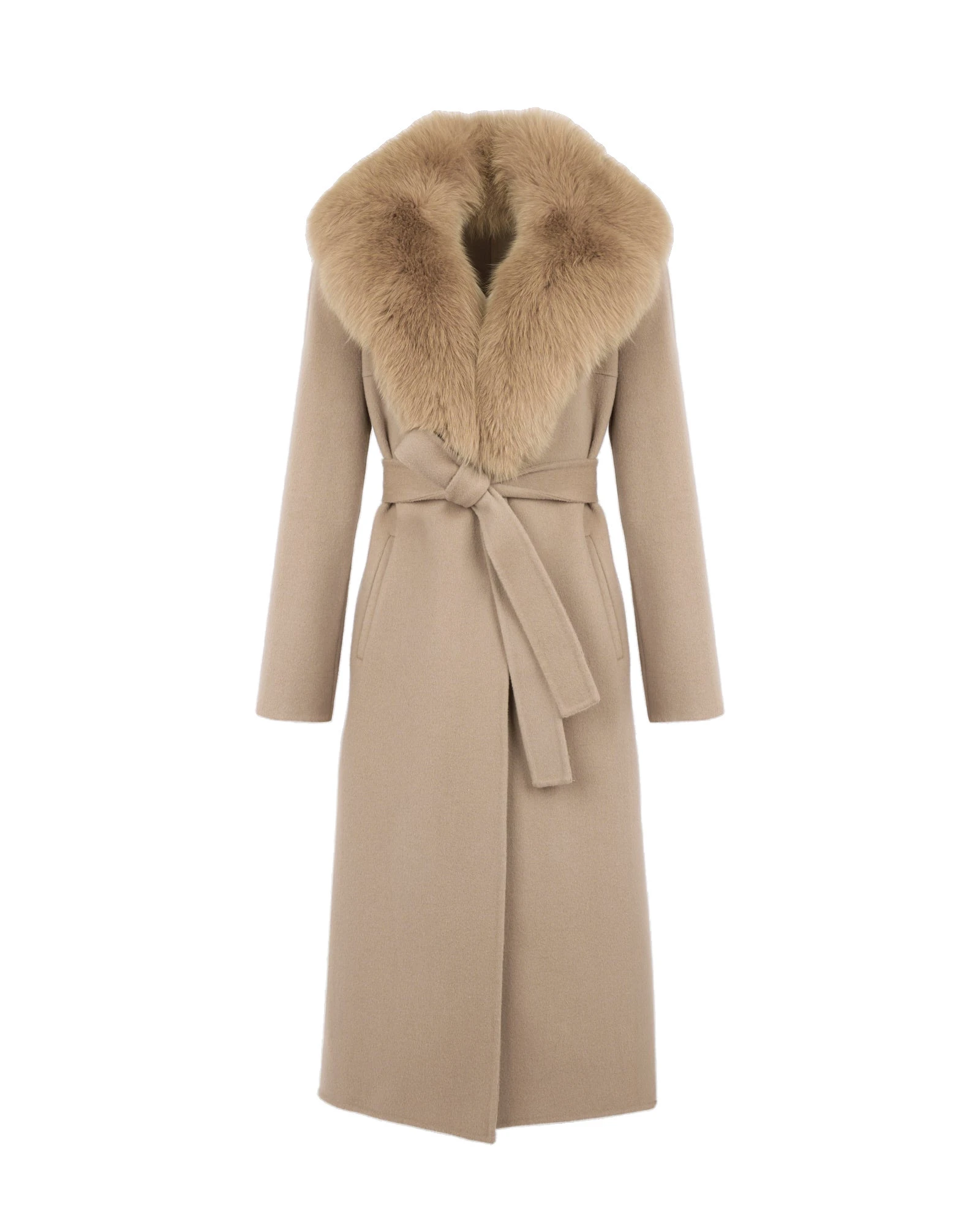 Yves Salomon Belted Cashmere Wool Coat with Fox Fur Collar and Lapels in Beige Yves Salomon Belted Cashmere Wool Coat with Fox Fur Collar and Lapels in Beige | Wool Coat | Luxury Shoes