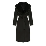 Yves Salomon Belted Cashmere Wool Coat with Fox Fur Collar and Lapels in Black | Wool Coat | Luxury Shoes 