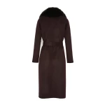 Yves Salomon Belted Cashmere Wool Coat with Fox Fur Collar and Lapels in Bordeaux | Wool Coat | Luxury Shoes 
