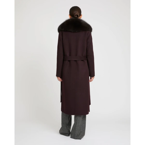 Yves Salomon Belted Cashmere Wool Coat with Fox Fur Collar and Lapels in Bordeaux | Wool Coat | Luxury Shoes 