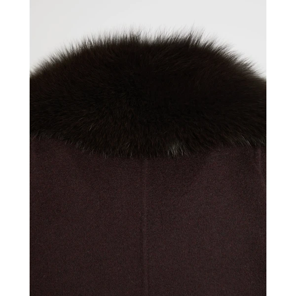 Yves Salomon Belted Cashmere Wool Coat with Fox Fur Collar and Lapels in Bordeaux | Wool Coat | Luxury Shoes 
