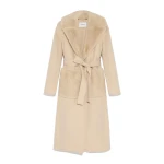 Yves Salomon Belted Cashmere Wool Coat with Mink Collar and Over-Pockets in Beige | Wool Coat | Luxury Shoes 