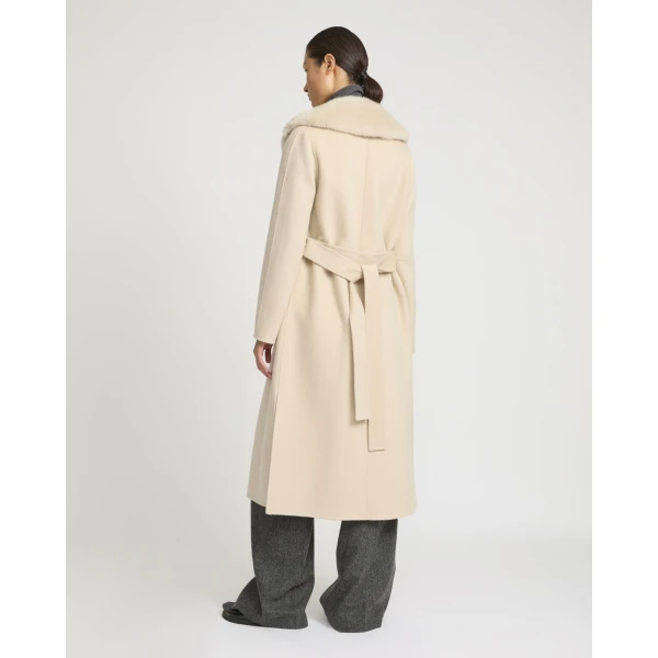 Yves Salomon Belted Cashmere Wool Coat with Mink Collar and Over-Pockets in Beige | Wool Coat | Luxury Shoes 