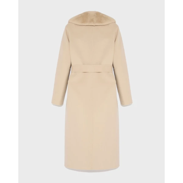 Yves Salomon Belted Cashmere Wool Coat with Mink Collar and Over-Pockets in Beige | Wool Coat | Luxury Shoes 