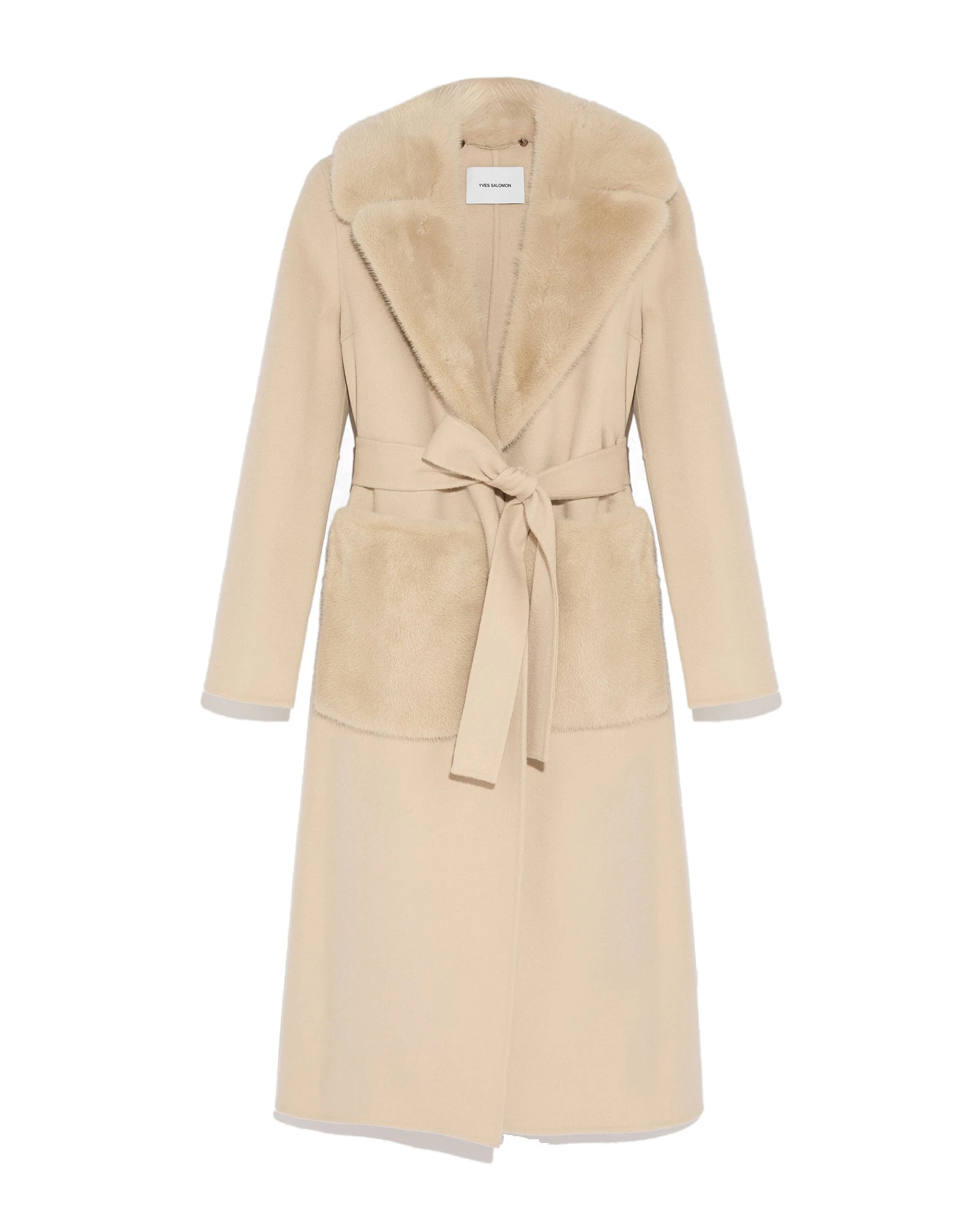 Yves Salomon Belted Cashmere Wool Coat with Mink Collar and Over-Pockets in Beige Yves Salomon Belted Cashmere Wool Coat with Mink Collar and Over-Pockets in Beige | Wool Coat | Luxury Shoes