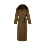 Yves Salomon Belted Cashmere Wool Coat with Mink Fur Collar in Brown | Wool Coat | Luxury Shoes 