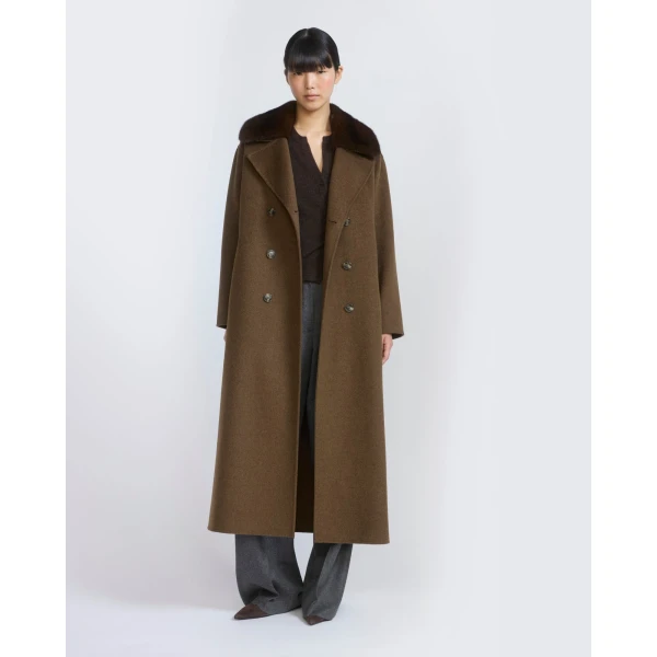 Yves Salomon Belted Cashmere Wool Coat with Mink Fur Collar in Brown | Wool Coat | Luxury Shoes 