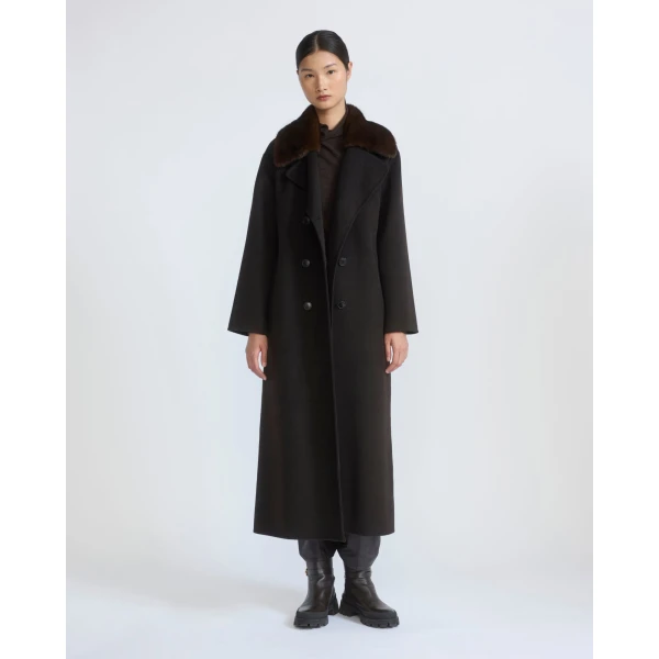 Yves Salomon Belted Cashmere Wool Coat with Mink Fur Collar in Brown | Wool Coat | Luxury Shoes 