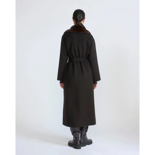 Yves Salomon Belted Cashmere Wool Coat with Mink Fur Collar in Brown | Wool Coat | Luxury Shoes 