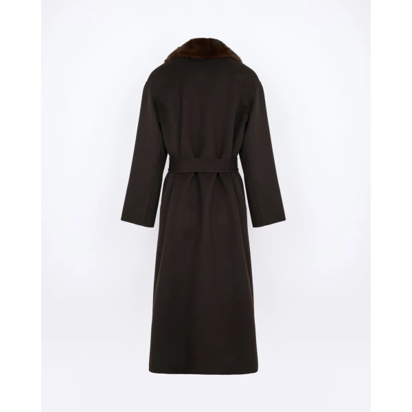 Yves Salomon Belted Cashmere Wool Coat with Mink Fur Collar in Brown | Wool Coat | Luxury Shoes 