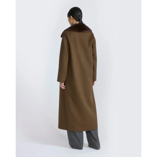 Yves Salomon Belted Cashmere Wool Coat with Mink Fur Collar in Brown | Wool Coat | Luxury Shoes 