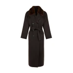 Yves Salomon Belted Cashmere Wool Coat with Mink Fur Collar in Brown | Wool Coat | Luxury Shoes 