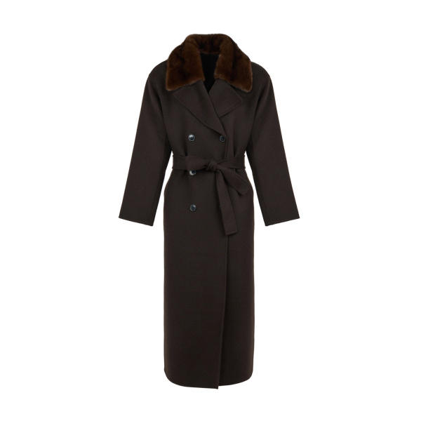 Yves Salomon Belted Cashmere Wool Coat with Mink Fur Collar in Brown | Wool Coat | Luxury Shoes 