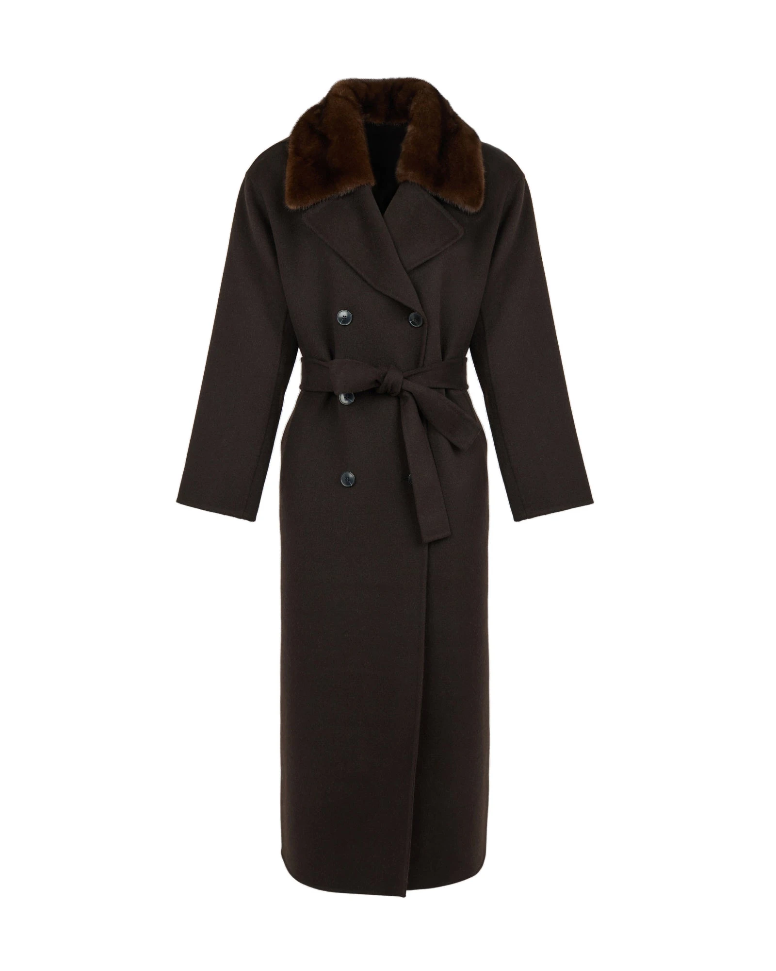 Yves Salomon Belted Cashmere Wool Coat with Mink Fur Collar in Brown Yves Salomon Belted Cashmere Wool Coat with Mink Fur Collar in Brown | Wool Coat | Luxury Shoes