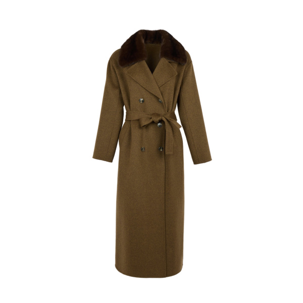 Yves Salomon Belted Cashmere Wool Coat with Mink Fur Collar in Brown | Wool Coat | Luxury Shoes 