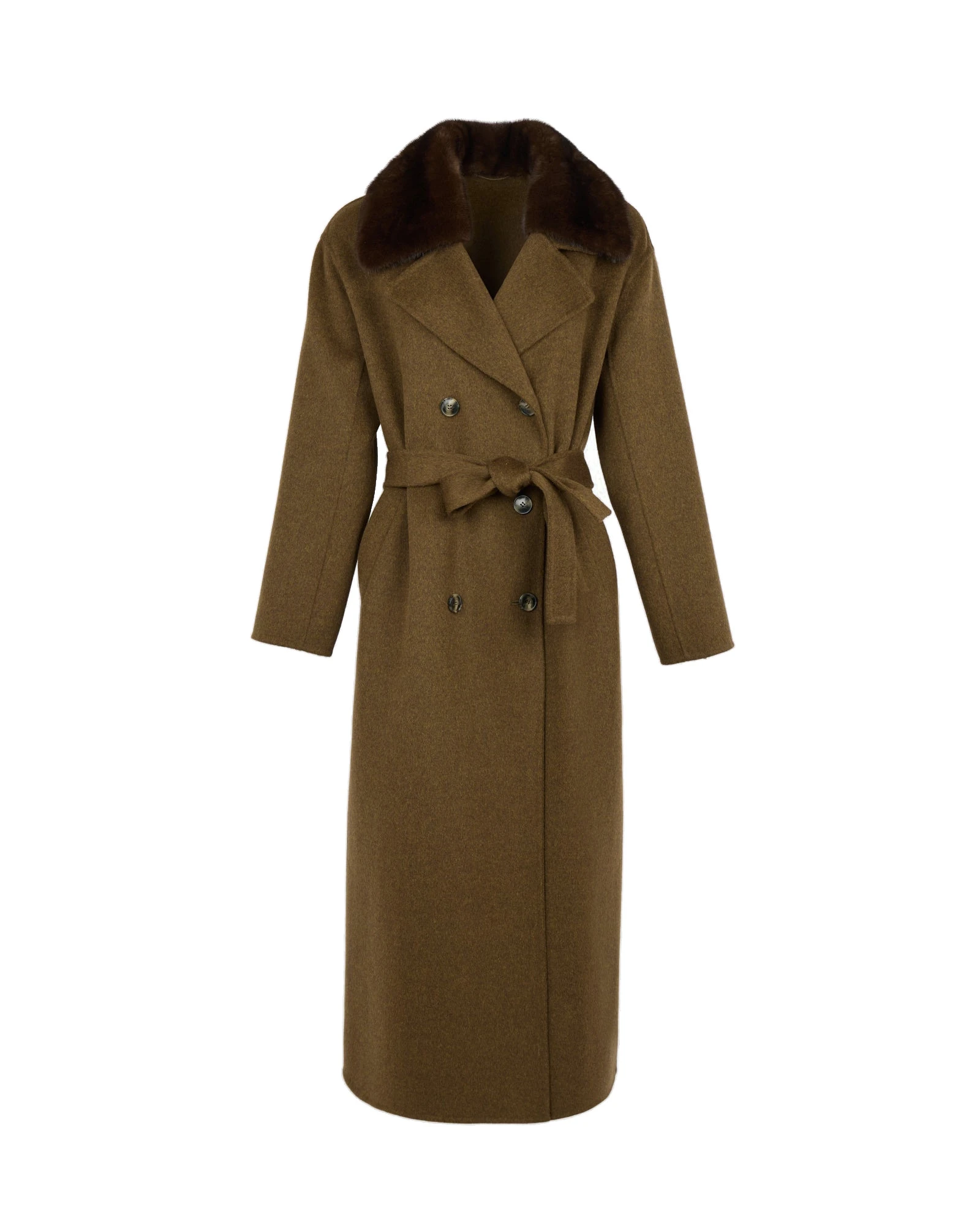 Yves Salomon Belted Cashmere Wool Coat with Mink Fur Collar in Brown Yves Salomon Belted Cashmere Wool Coat with Mink Fur Collar in Brown | Wool Coat | Luxury Shoes