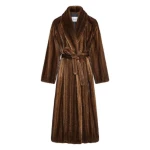 Yves Salomon Belted Maxi Coat in Long-Haired Straightened Mink in Brown | Coats | Luxury Shoes 