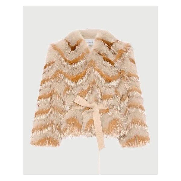 Yves Salomon Belted Merino Knit and Fox Fur Cardigan in Sandy Beige | Cardigan | Luxury Shoes 