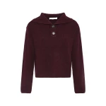 Yves Salomon Buttoned Sailor Collar Knit Sweater in Bordeaux | Sweaters | Luxury Shoes 