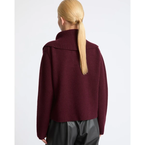 Yves Salomon Buttoned Sailor Collar Knit Sweater in Bordeaux | Sweaters | Luxury Shoes 