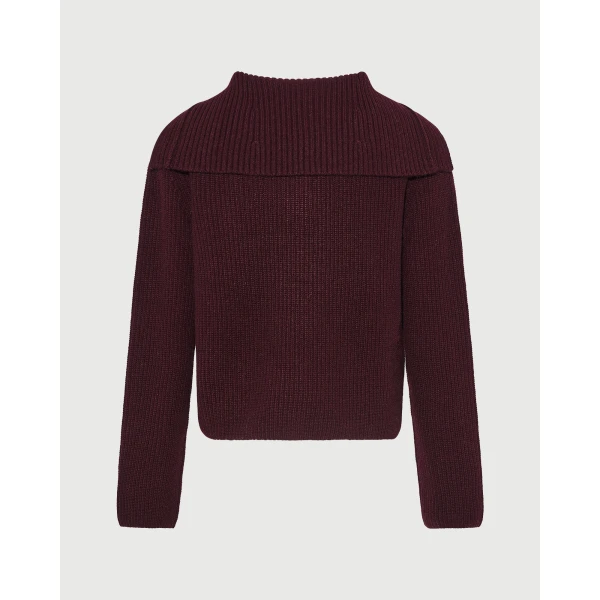 Yves Salomon Buttoned Sailor Collar Knit Sweater in Bordeaux | Sweaters | Luxury Shoes 