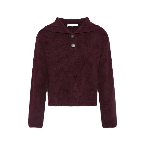 Buttoned Sailor Collar Knit Sweater in Bordeaux