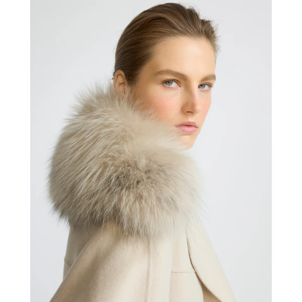 Yves Salomon Cashmere-Blend Pea Jacket with Removable Fox Fur Collar in Beige | Jackets | Luxury Shoes 
