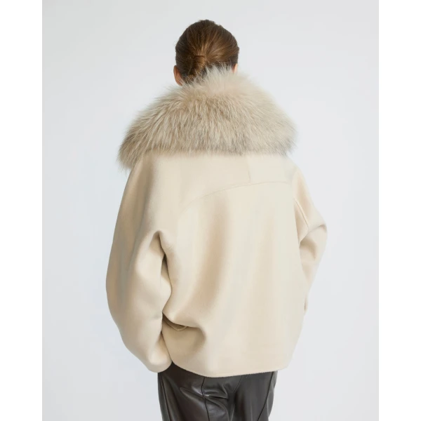 Yves Salomon Cashmere-Blend Pea Jacket with Removable Fox Fur Collar in Beige | Jackets | Luxury Shoes 