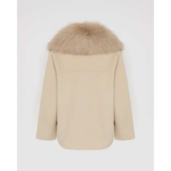 Yves Salomon Cashmere-Blend Pea Jacket with Removable Fox Fur Collar in Beige | Jackets | Luxury Shoes 