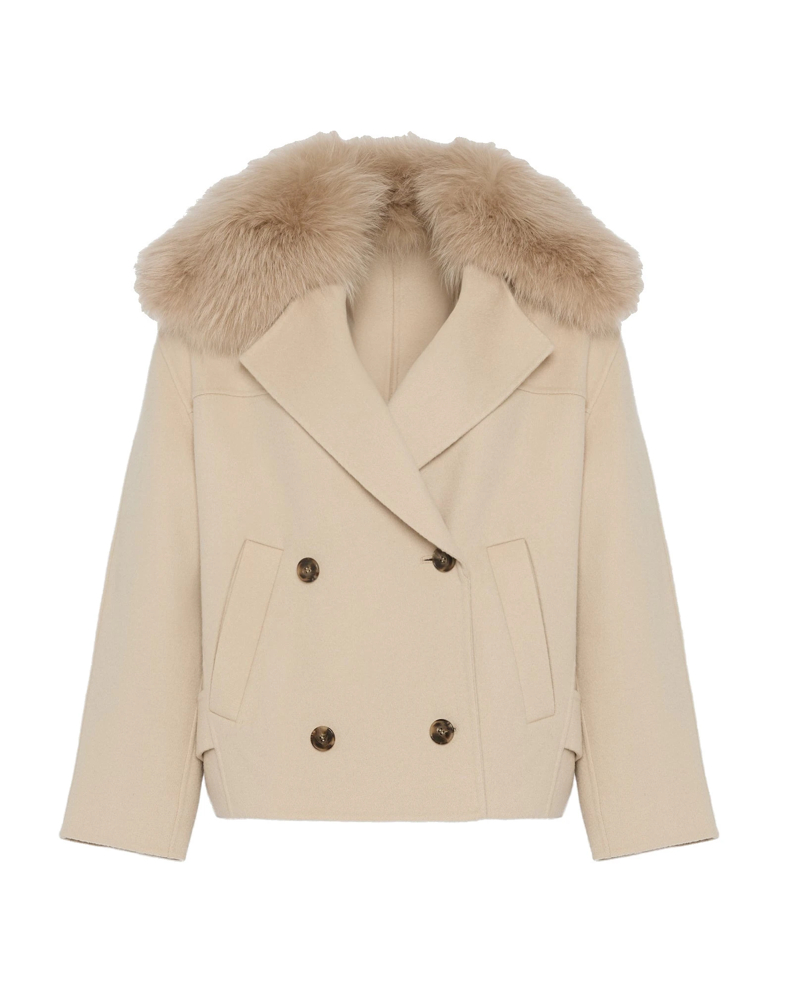 Yves Salomon Cashmere-Blend Pea Jacket with Removable Fox Fur Collar in Beige Yves Salomon Cashmere-Blend Pea Jacket with Removable Fox Fur Collar in Beige | Jackets | Luxury Shoes