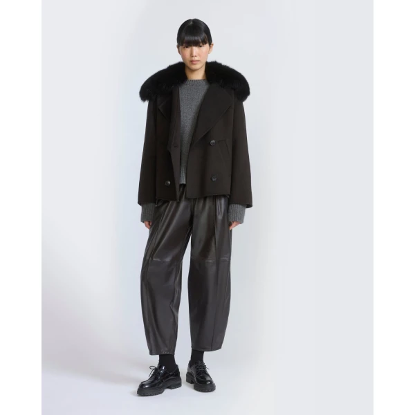 Yves Salomon Cashmere-Blend Pea Jacket with Removable Fox Fur Collar in Brown | Jackets | Luxury Shoes 