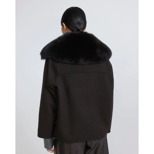Yves Salomon Cashmere-Blend Pea Jacket with Removable Fox Fur Collar in Brown | Jackets | Luxury Shoes 