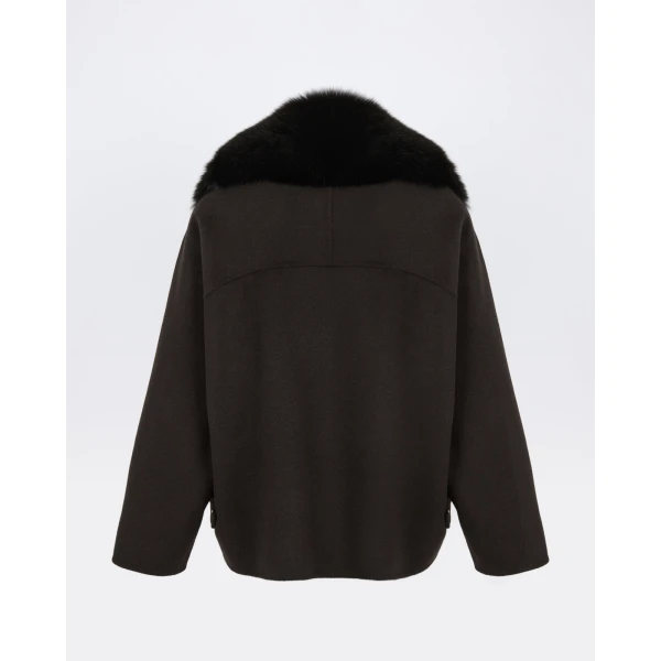 Yves Salomon Cashmere-Blend Pea Jacket with Removable Fox Fur Collar in Brown | Jackets | Luxury Shoes 
