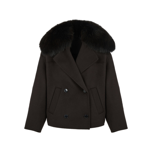 Yves Salomon Cashmere-Blend Pea Jacket with Removable Fox Fur Collar in Brown | Women | Luxury Shoes 