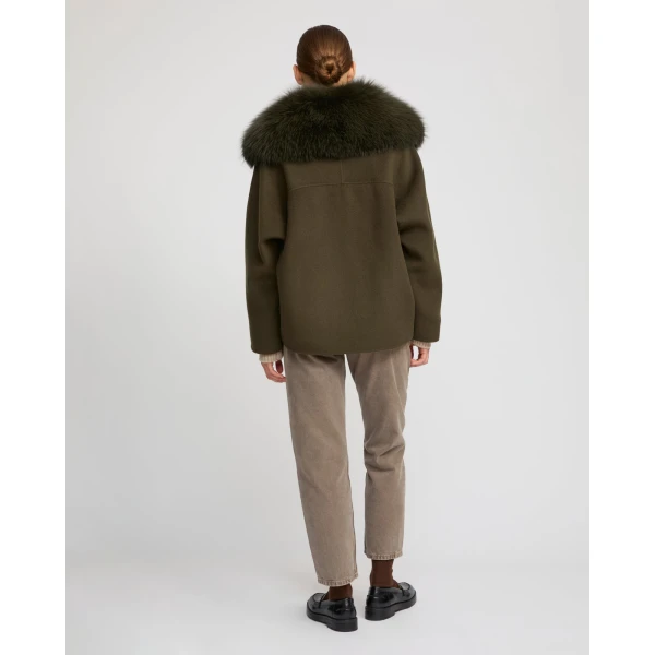 Yves Salomon Cashmere-Blend Pea Jacket with Removable Fox Fur Collar in Khaki | Jackets | Luxury Shoes 