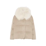 Yves Salomon Cashmere Down Jacket with Long Curly Lambskin Collar in Beige | Jackets | Luxury Shoes 