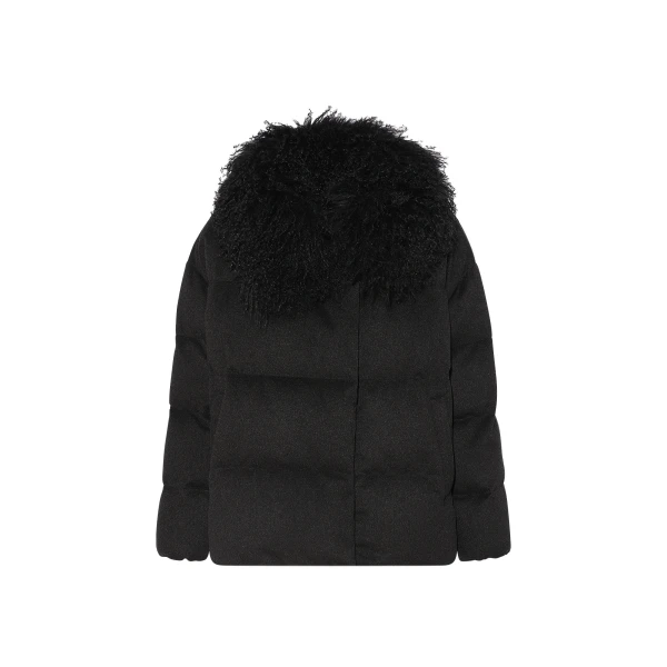 Yves Salomon Cashmere Down Jacket with Long Curly Lambskin Collar in Black | Jackets | Luxury Shoes 