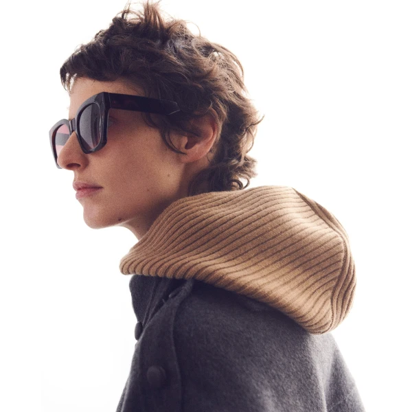 Yves Salomon Cashmere Knit Balaclava in Dark Camel | Hats | Luxury Shoes 