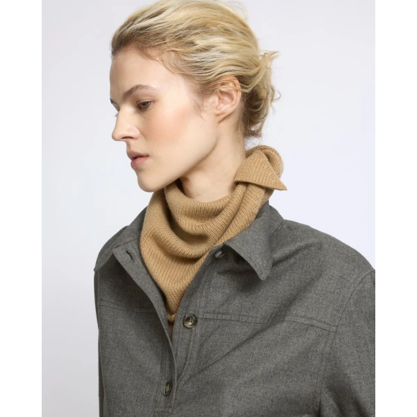 Yves Salomon Cashmere Knit Bandana in Dark Camel | Scarves | Luxury Shoes 