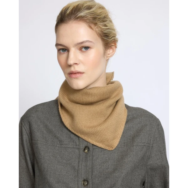 Yves Salomon Cashmere Knit Bandana in Dark Camel | Scarves | Luxury Shoes 