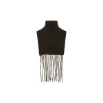Yves Salomon Cashmere Knit Bib with Leather Fringes in Brown | Scarves | Luxury Shoes 