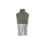Yves Salomon Cashmere Knit Bib with Leather Fringes in Grey | Scarves | Luxury Shoes 