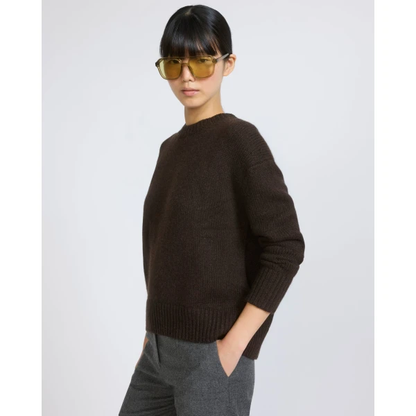 Yves Salomon Cashmere Knit Crew Neck Sweater in Brown | Sweaters | Luxury Shoes 