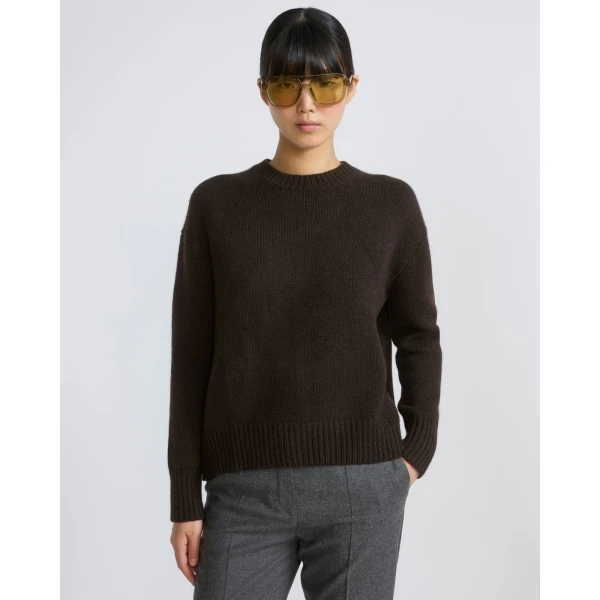 Yves Salomon Cashmere Knit Crew Neck Sweater in Brown | Sweaters | Luxury Shoes 