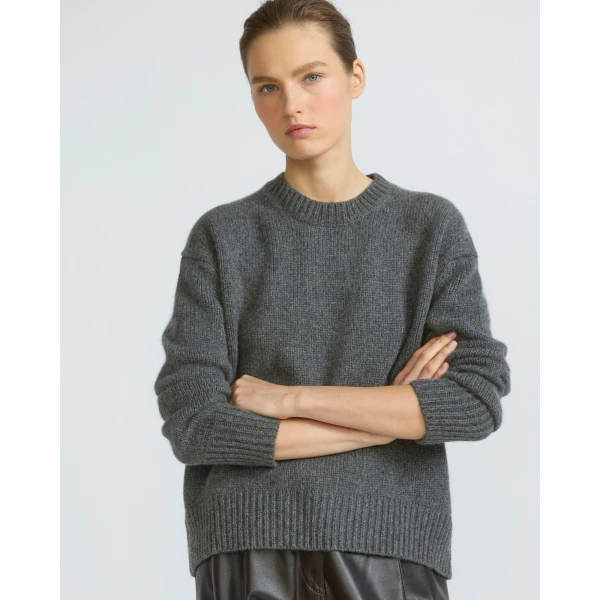 Yves Salomon Cashmere Knit Crew Neck Sweater in Grey | Sweaters | Luxury Shoes 