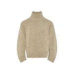 Yves Salomon Cashmere Knit Funnel Neck Sweater in Beige | Turtlenecks | Luxury Shoes 