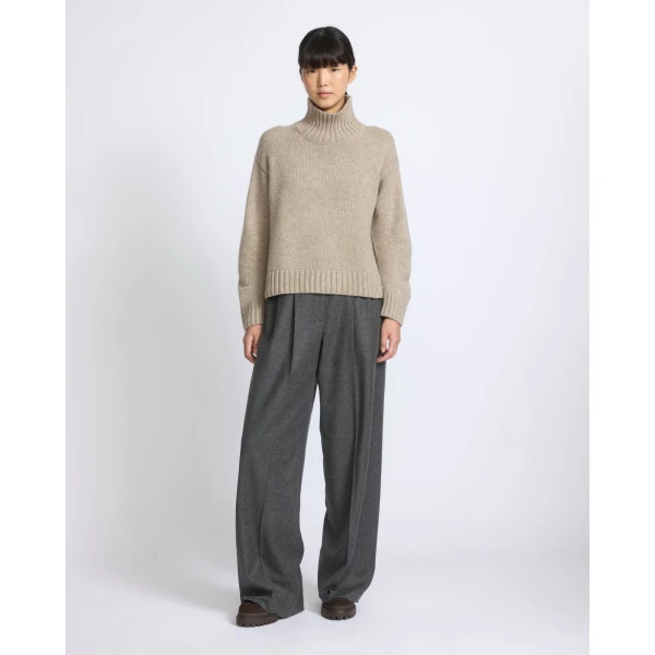 Yves Salomon Cashmere Knit Funnel Neck Sweater in Beige | Turtlenecks | Luxury Shoes 