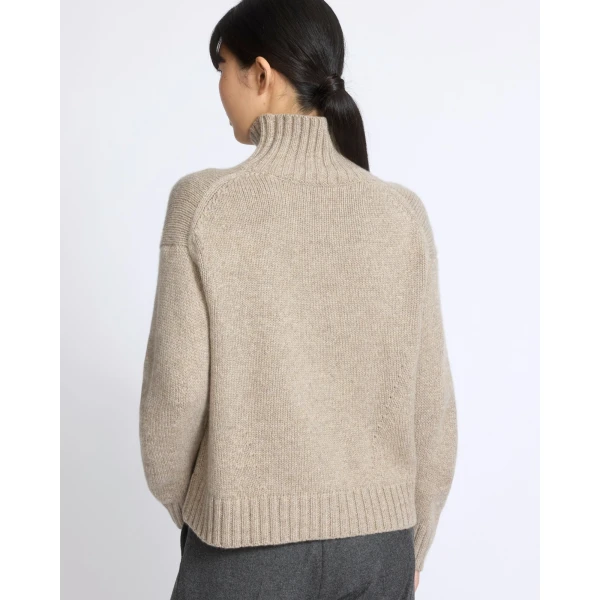 Yves Salomon Cashmere Knit Funnel Neck Sweater in Beige | Turtlenecks | Luxury Shoes 